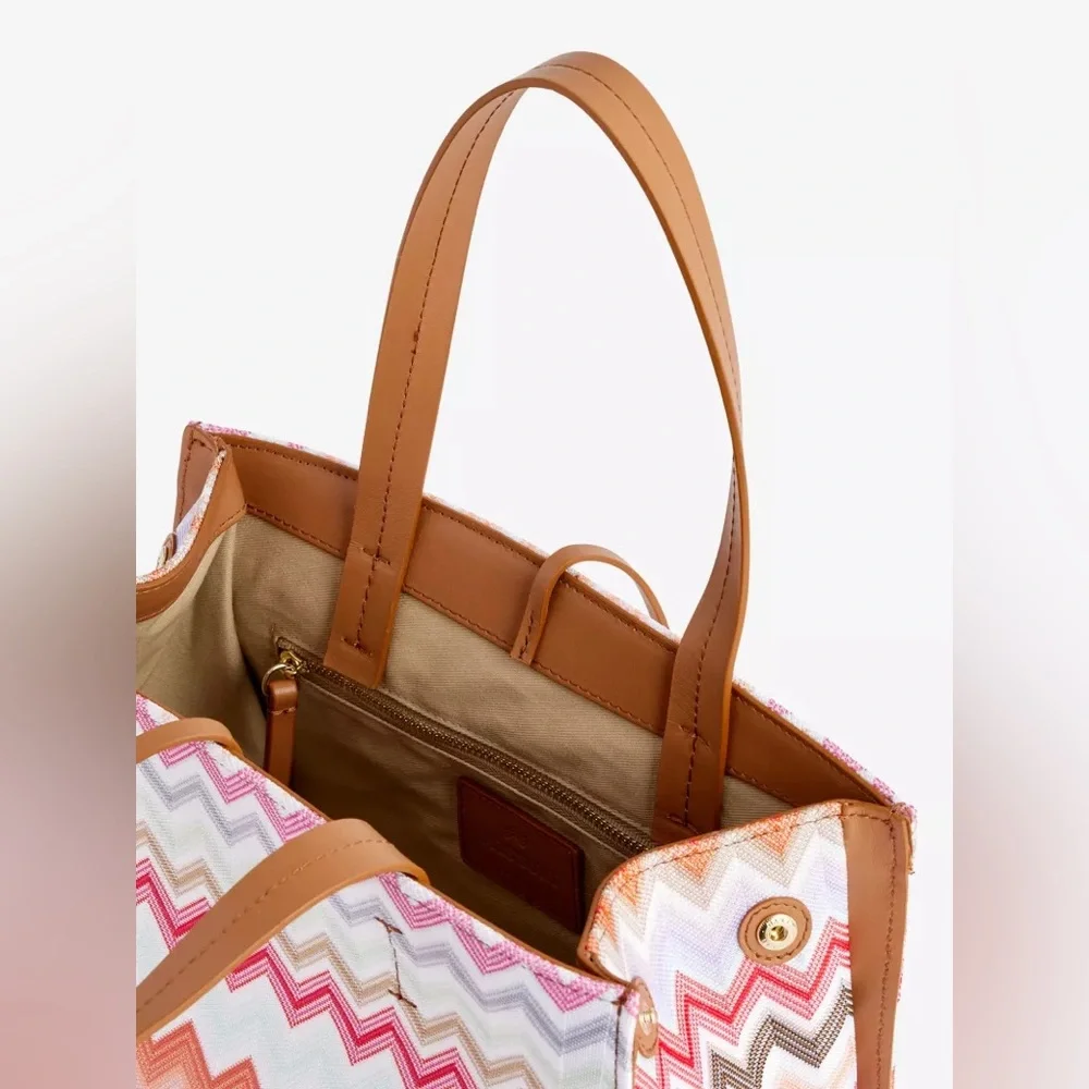 NWT MISSONI Chevron-pattern small cotton-blend tote bag purse - Picture 5 of 14